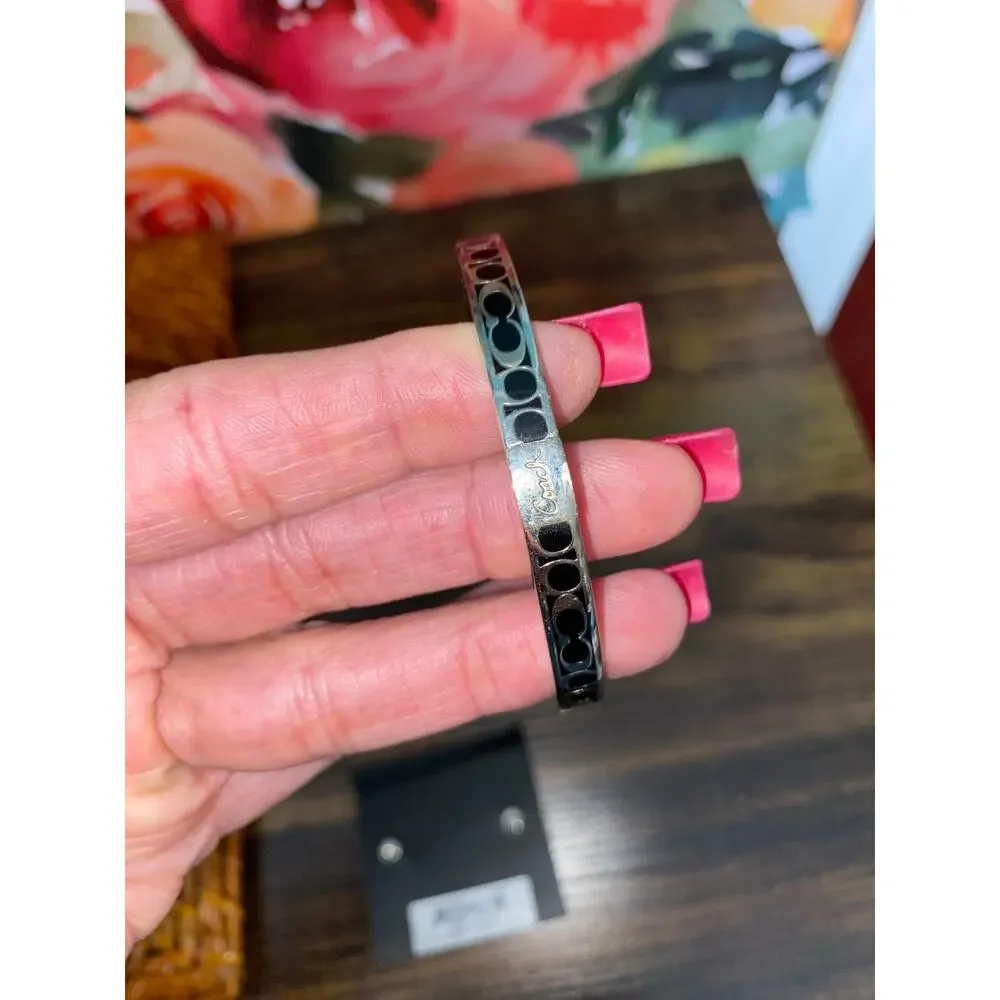 Coach Jewelry Set Bundle Lot Earrings NWT Signature Bangle Bracelet Black Silver - Picture 6 of 11